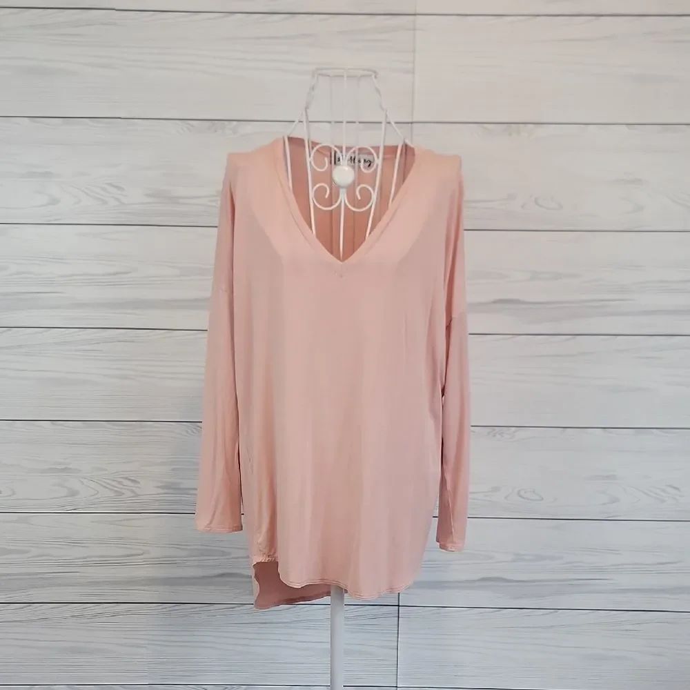 Sterling V-Neck Long Sleeve Modal Spandex Top - Pink Womens Size M